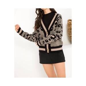 NEW THML cheetah knit cardigan in beige